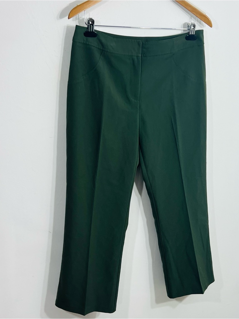 Melissa Paige Women’s Green Solid Flat Front Stretch Dress Pants Regular Size 8